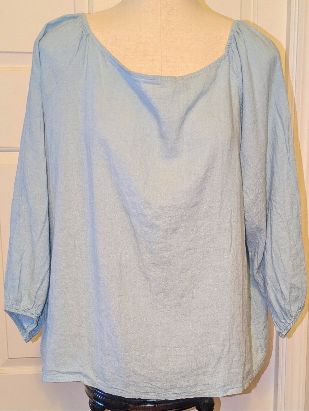 EUC Belladonna Linen Made in Italy Balloon Sleeve Lagenlook Blouse 2X, Baby Blue